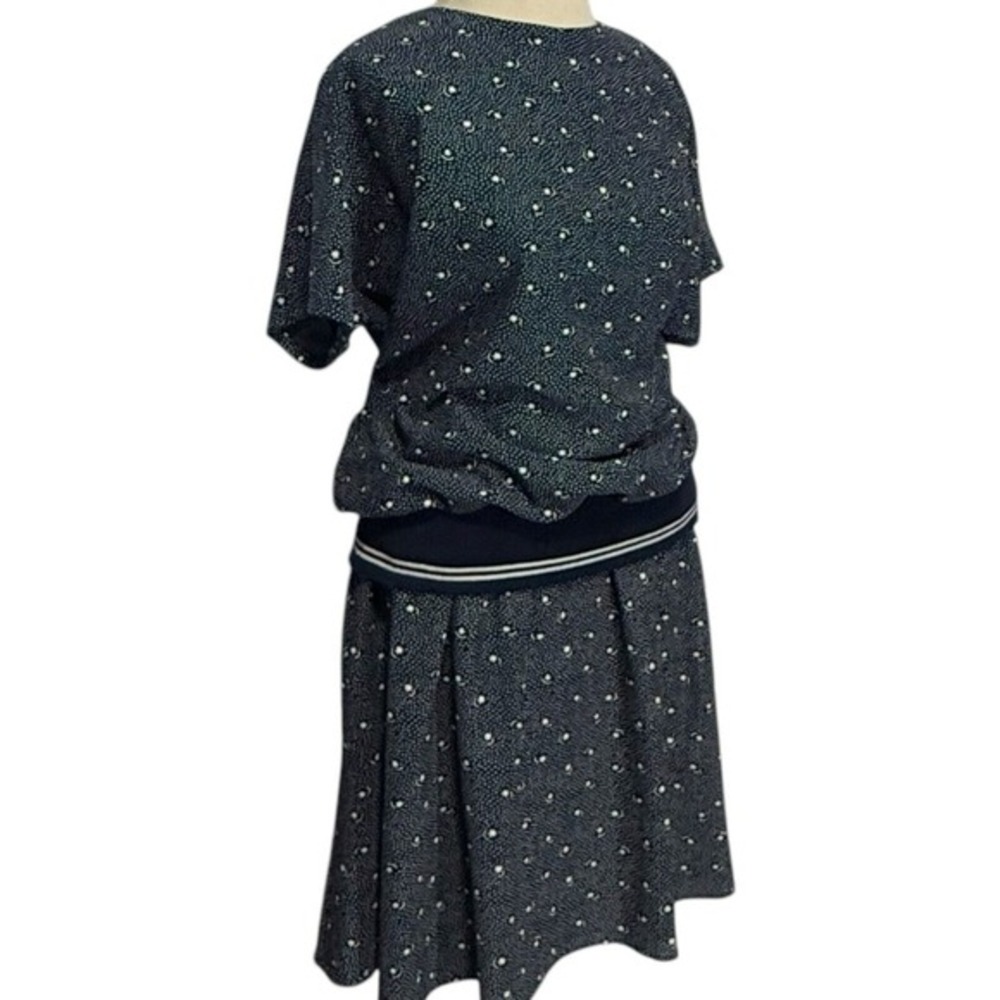 It's My Turn 80s Vintage Star Moon Print Dress Elastic Waist Sport Navy Size 18